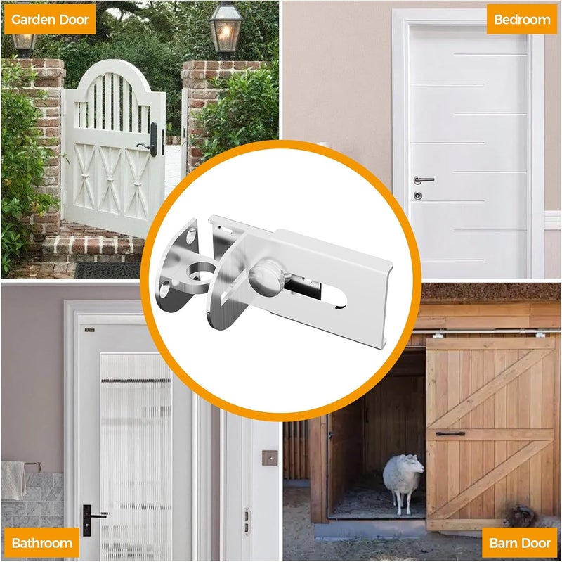 GMSP Sliding Door Lock, 90 Degree Door Hasp Latch Lock, Stainless Steel Security Right Angle Padlock with Screws for Push/Sliding/Barn Doors (1PC, Silver, Large) - Image 5